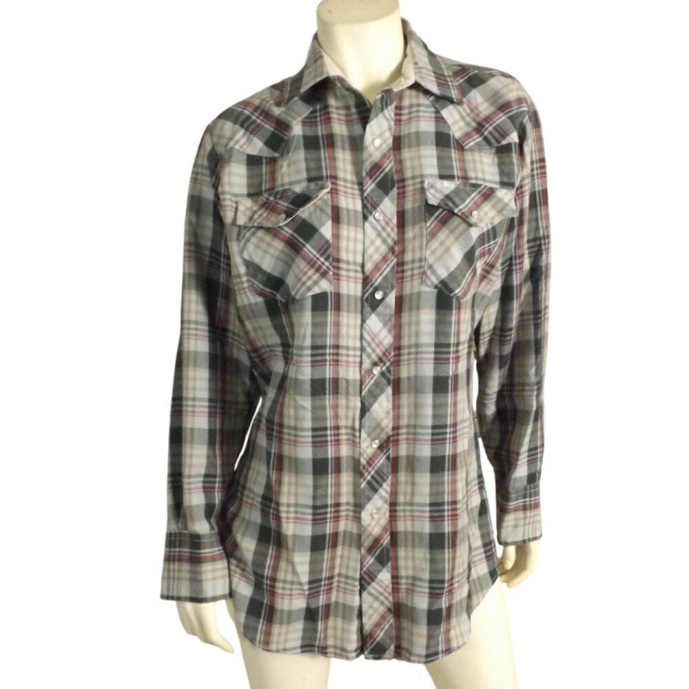 RANCHWEAR Shirt, 15.5/34, Wooly Acrylic, Plaid, Snap front, Pockets, Washable